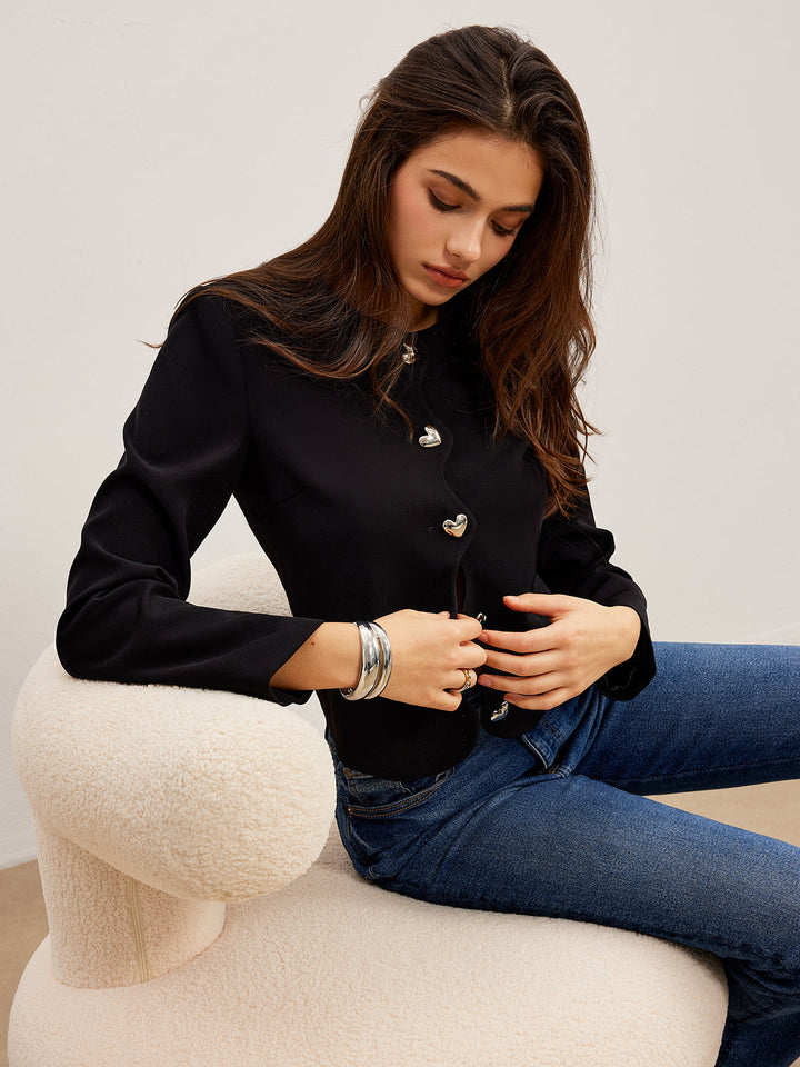Veste Courte Noire | Boutons Dorés | Élégance Classique