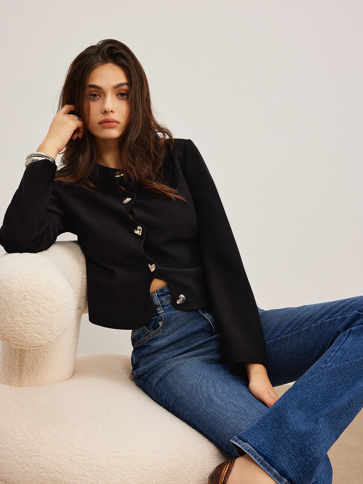 Veste Courte Noire | Boutons Dorés | Élégance Classique