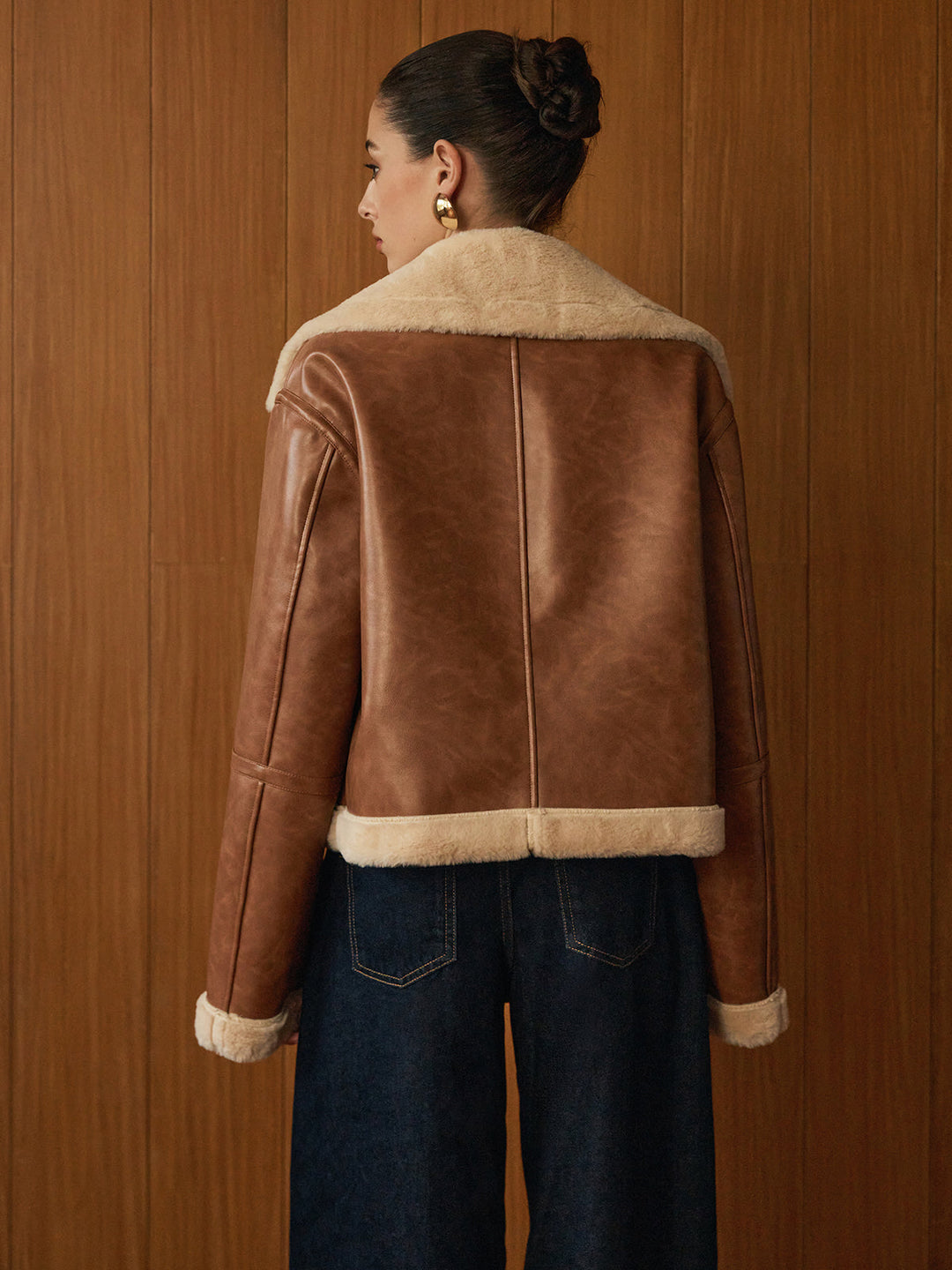 Veste Aviateur Marron | Similicuir et Fausse Fourrure | Style Intemporel