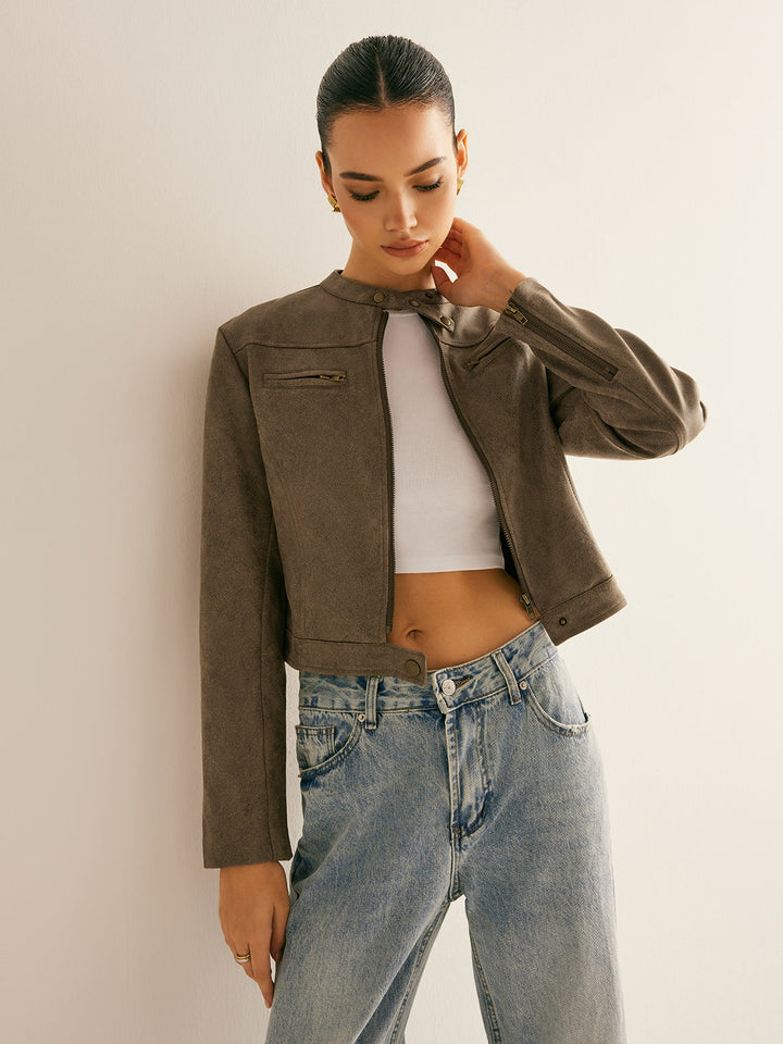 Veste Courte Marron Taupe | Élégance Minimaliste | Style Polyvalent