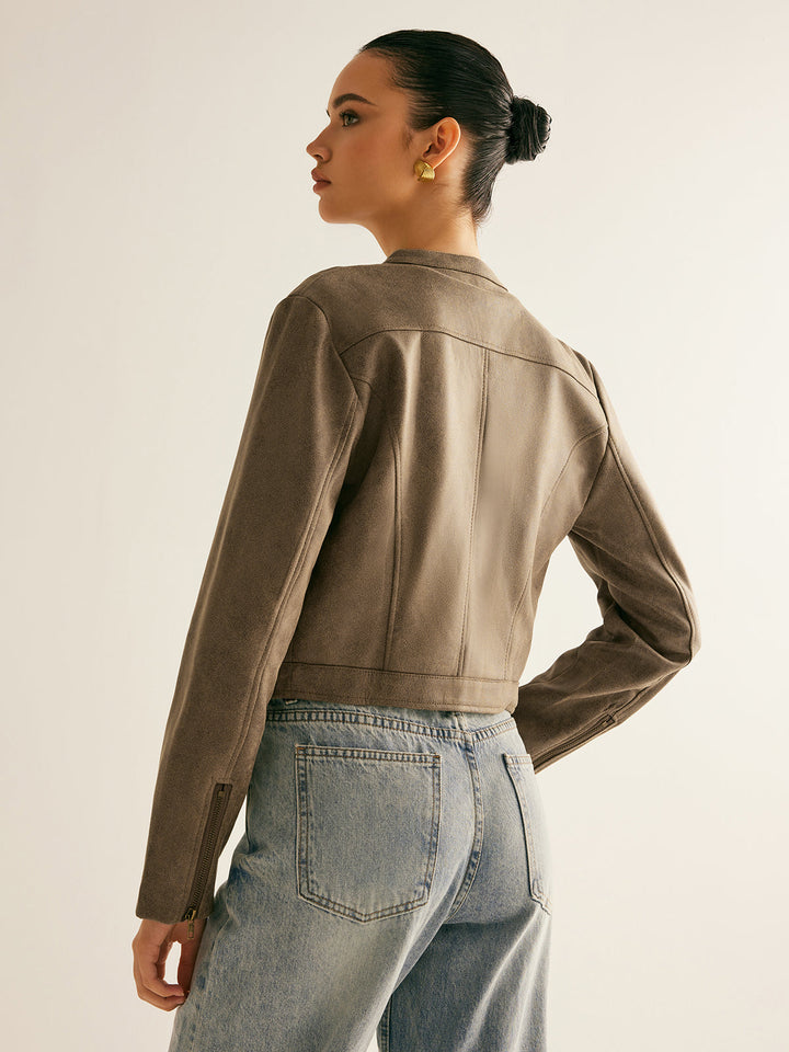 Veste Courte Marron Taupe | Élégance Minimaliste | Style Polyvalent