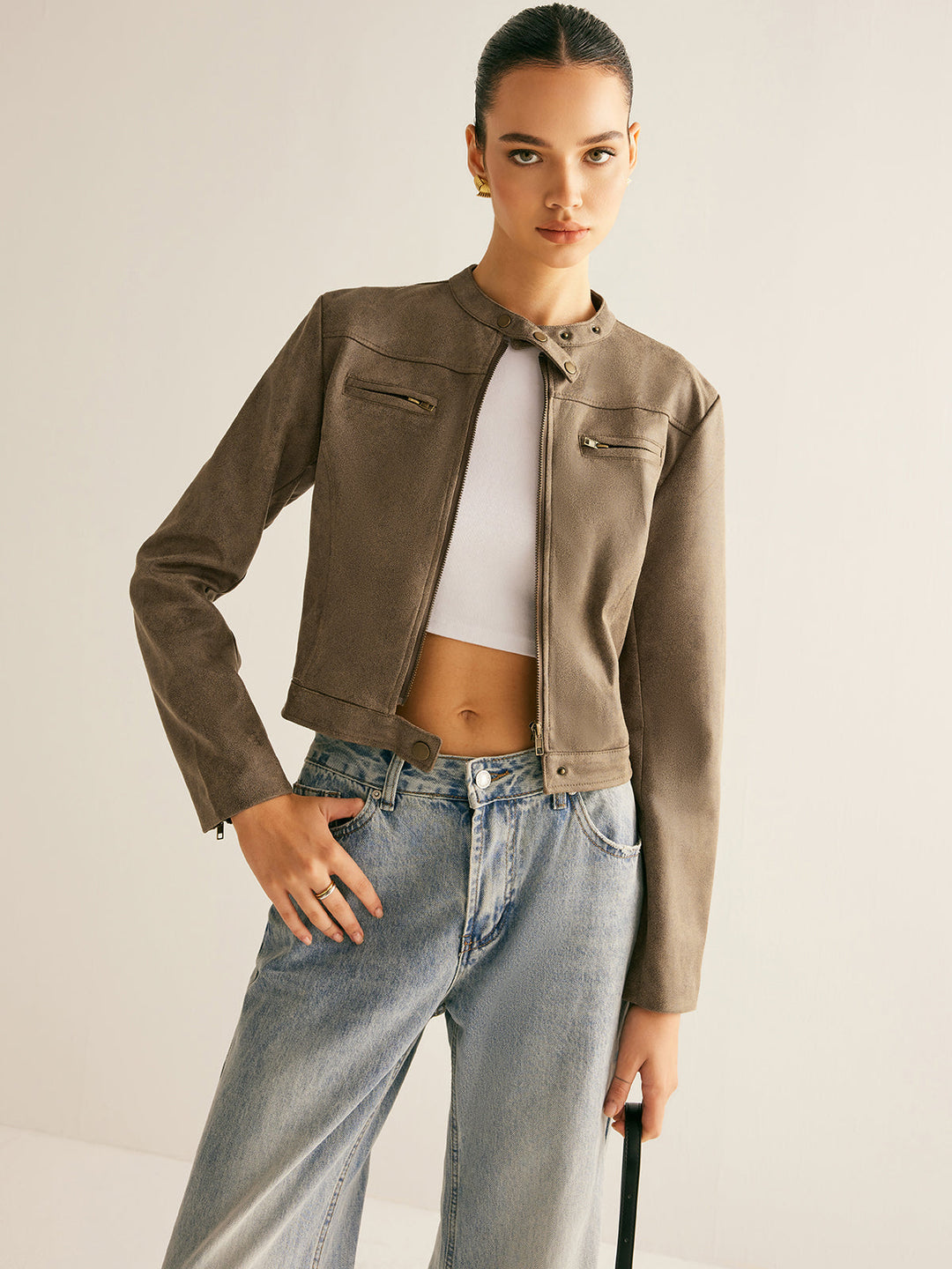 Veste Courte Marron Taupe | Élégance Minimaliste | Style Polyvalent