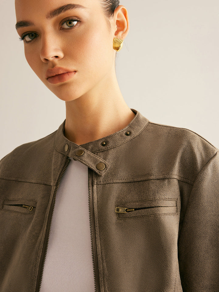 Veste Courte Marron Taupe | Élégance Minimaliste | Style Polyvalent
