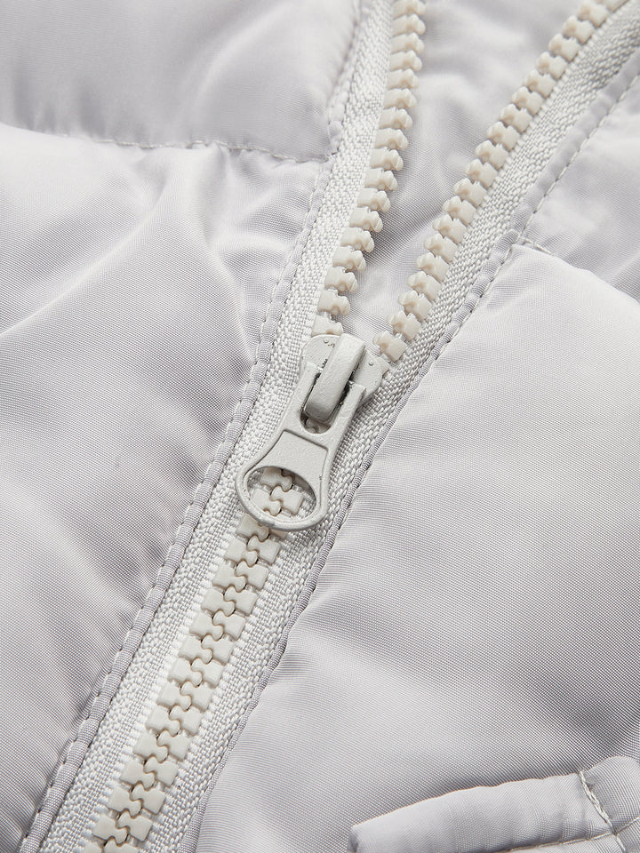 Doudoune Courte Grise | Manches Longues | Style Matelassé