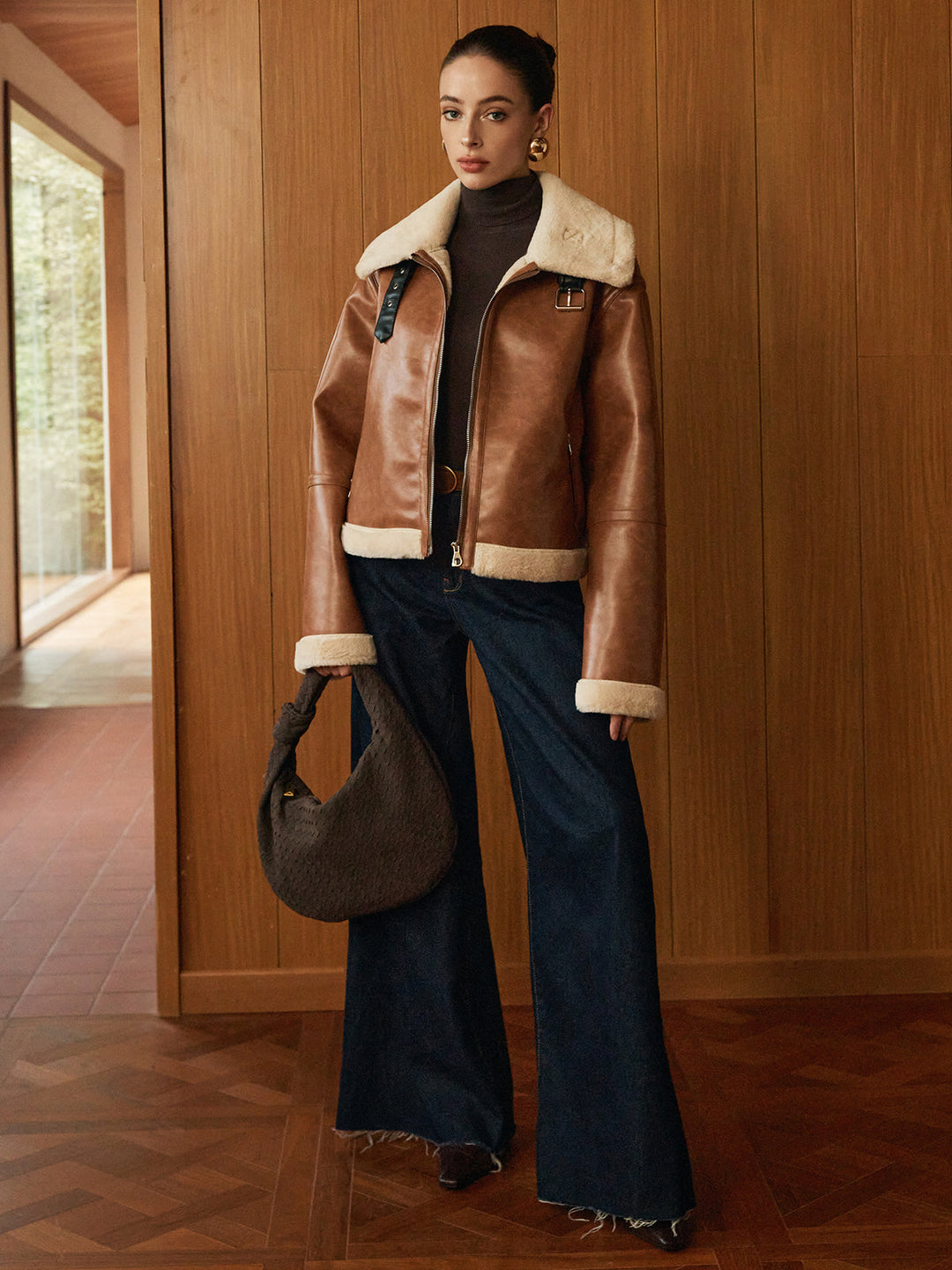 Veste Aviateur Marron | Similicuir et Fausse Fourrure | Style Intemporel