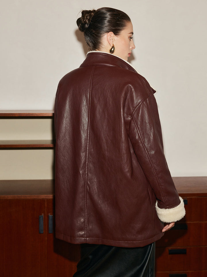 Manteau Aviateur en Similicuir | Doublure Fausse Fourrure | Ceinture Ajustable