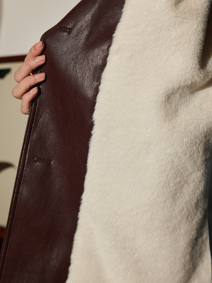 Manteau Aviateur en Similicuir | Doublure Fausse Fourrure | Ceinture Ajustable