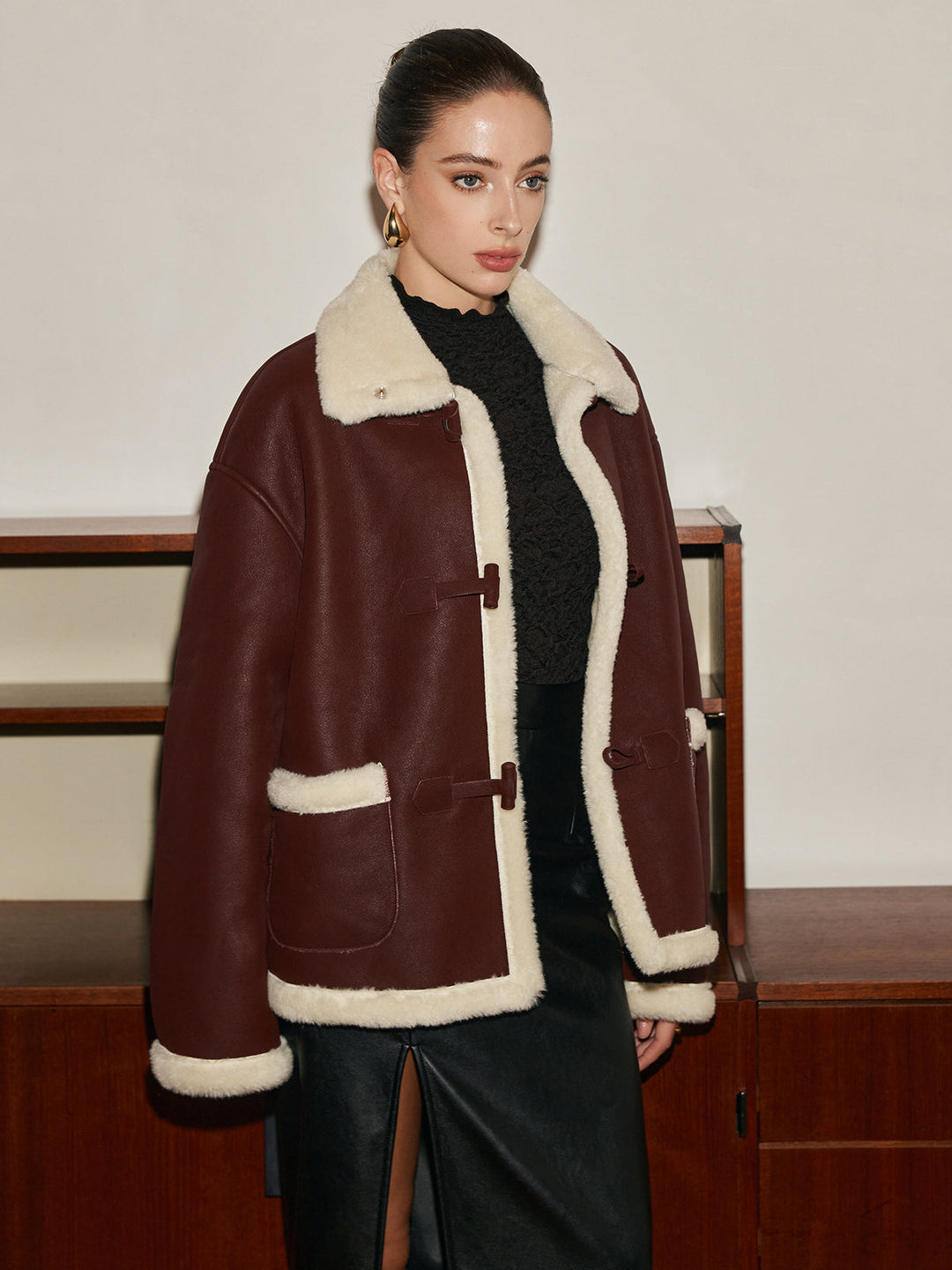Veste Aviateur Marron en Similicuir | Doublure Fausse Fourrure | Style Hivernal