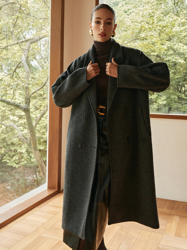 Manteau Long Oversize en Laine | Col Large | Élégance Intemporelle