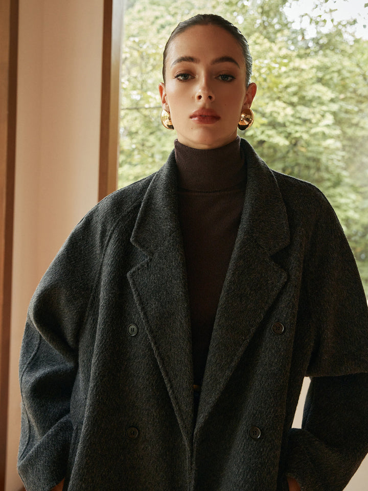 Manteau Long Oversize en Laine | Col Large | Élégance Intemporelle