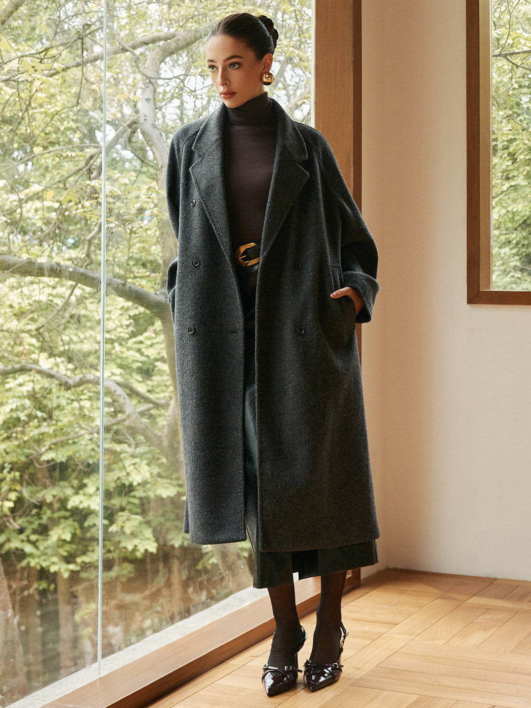 Manteau Long Oversize en Laine | Col Large | Élégance Intemporelle
