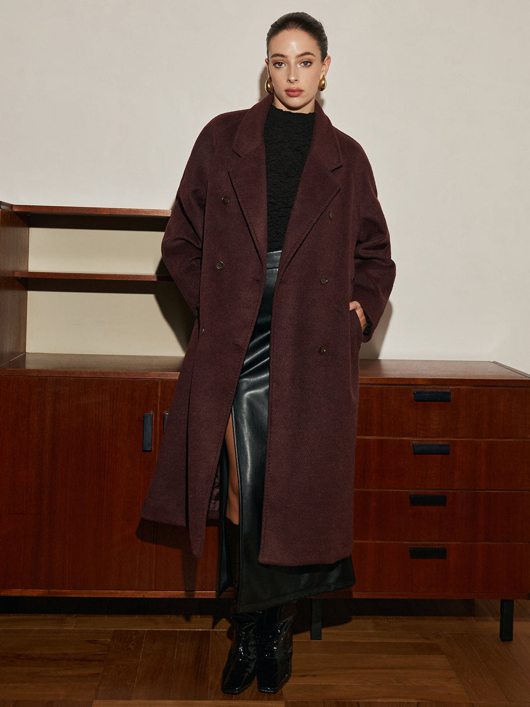 Manteau Long Oversize en Laine | Col Large | Élégance Intemporelle