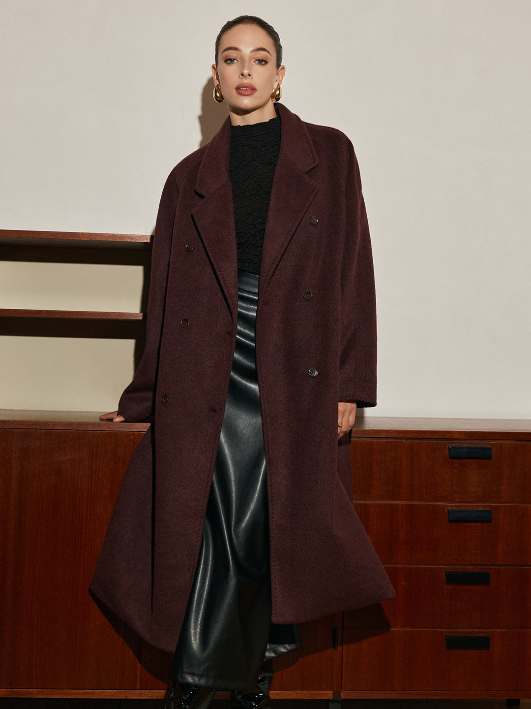 Manteau Long Oversize en Laine | Col Large | Élégance Intemporelle