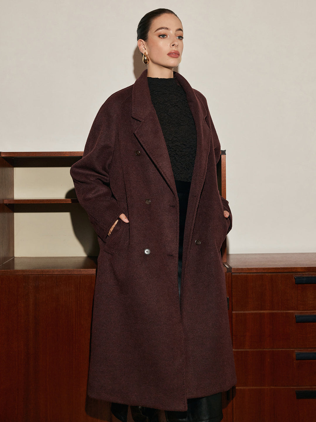 Manteau Long Oversize en Laine | Col Large | Élégance Intemporelle