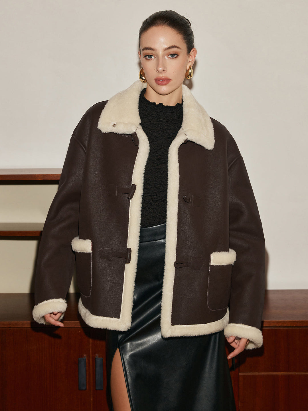 Veste Aviateur Marron en Similicuir | Doublure Fausse Fourrure | Style Hivernal