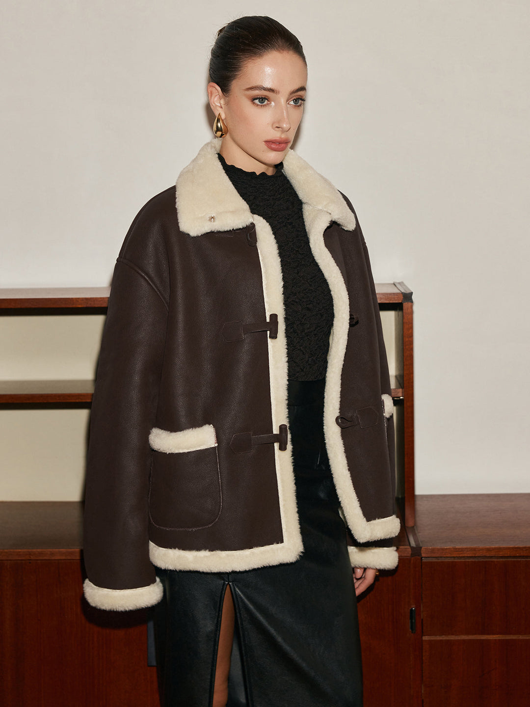 Veste Aviateur Marron en Similicuir | Doublure Fausse Fourrure | Style Hivernal