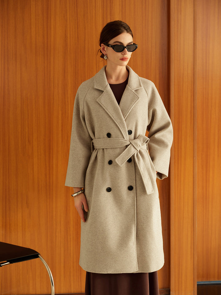 Manteau Long Beige | Double Boutonnage | Élégance en Laine