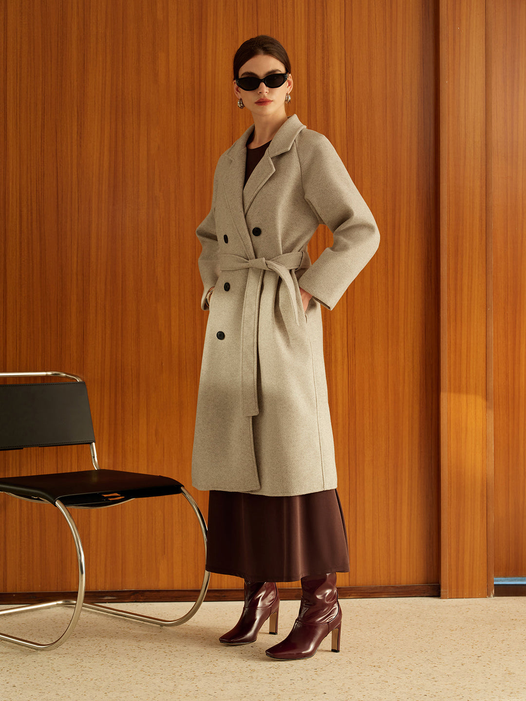 Manteau Long Beige | Double Boutonnage | Élégance en Laine