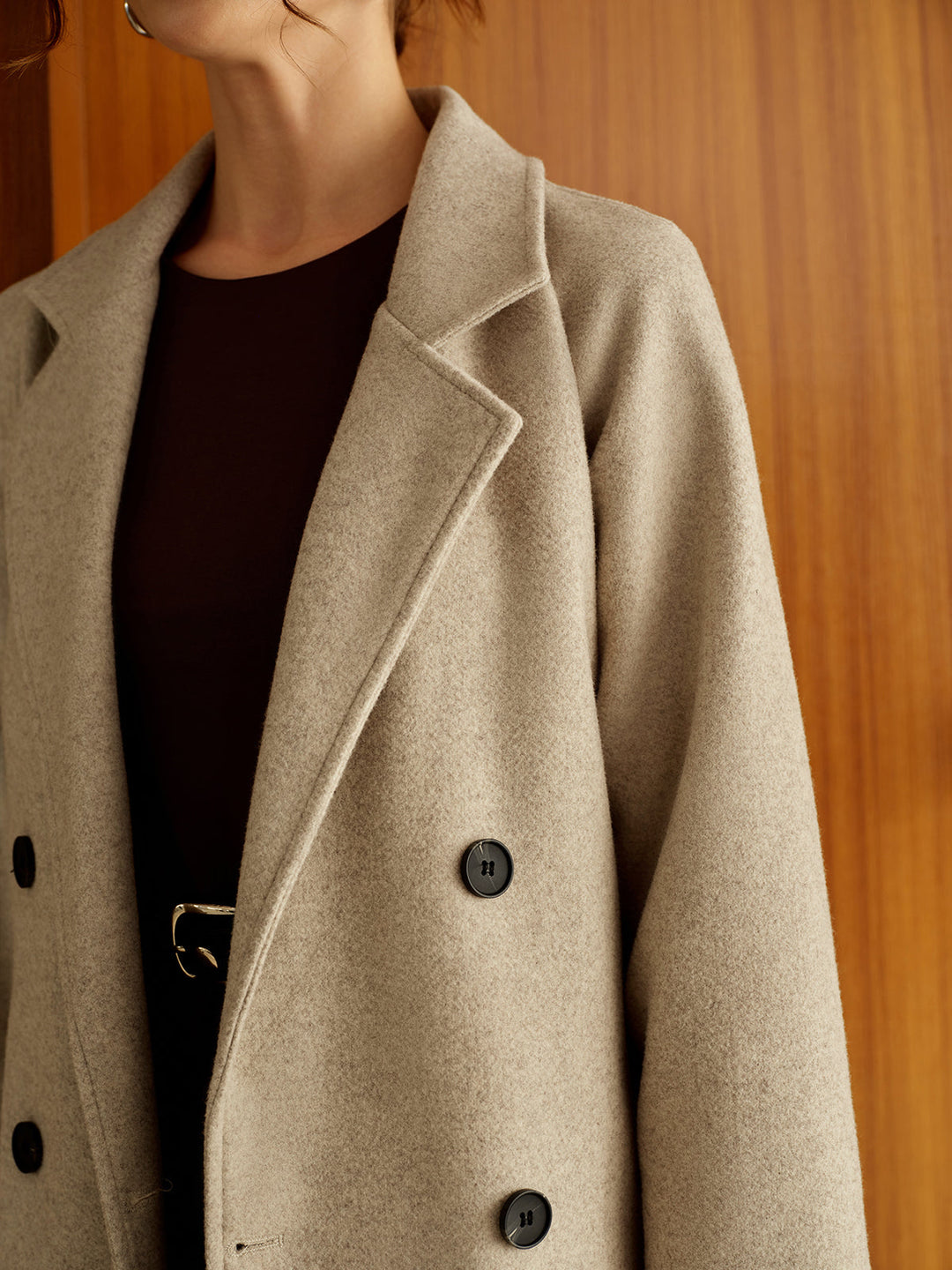 Manteau Long Beige | Double Boutonnage | Élégance en Laine