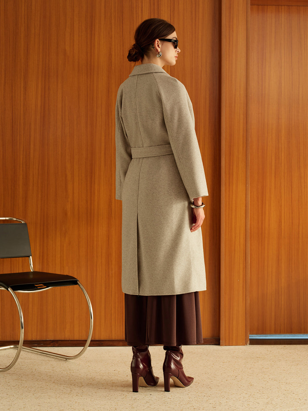 Manteau Long Beige | Double Boutonnage | Élégance en Laine