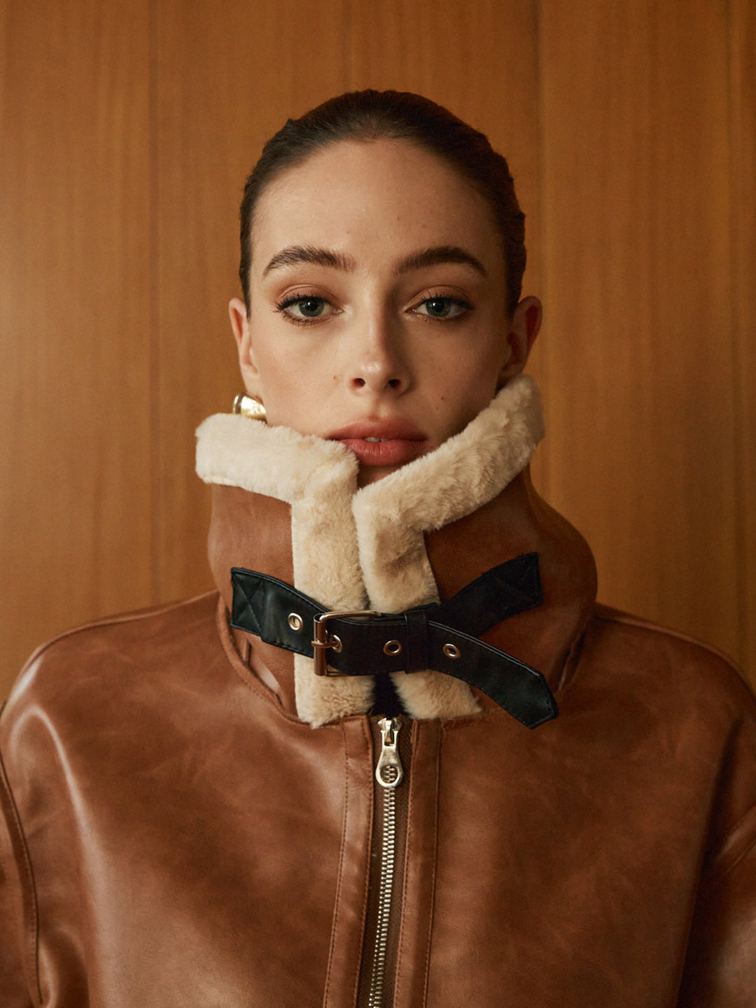 Veste Aviateur Marron | Similicuir et Fausse Fourrure | Style Intemporel