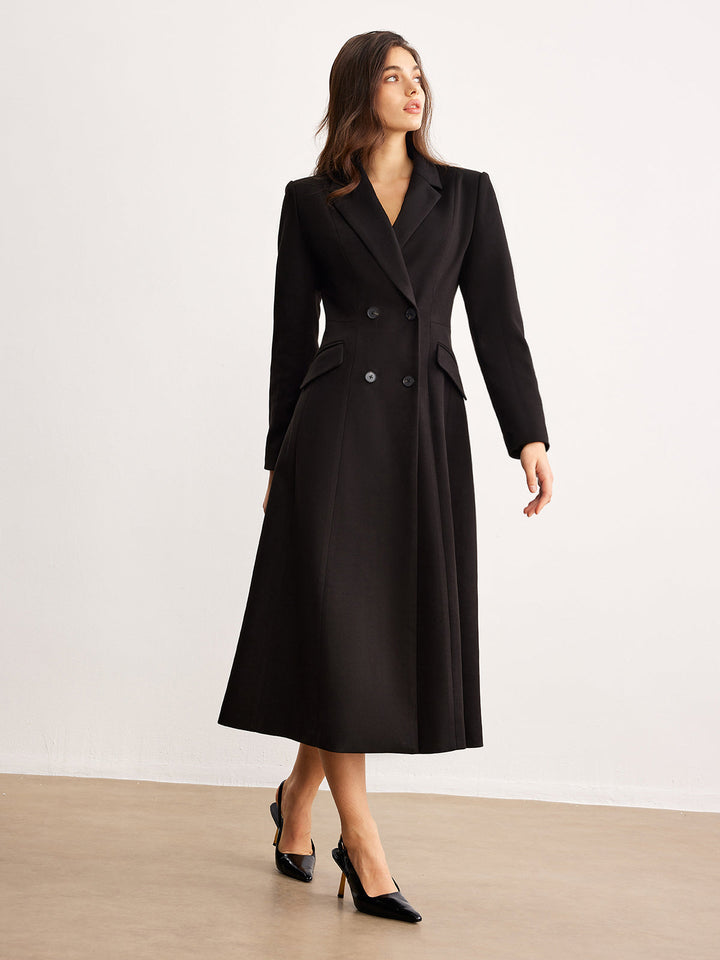 Manteau Long Noir | Double Boutonnage | Élégance Intemporelle