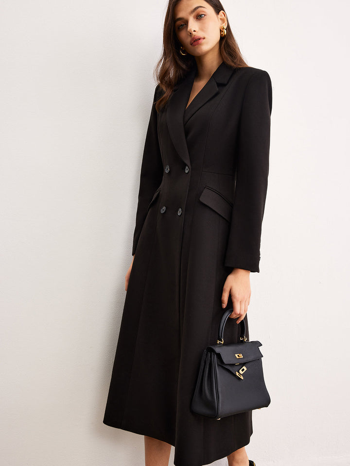 Manteau Long Noir | Double Boutonnage | Élégance Intemporelle
