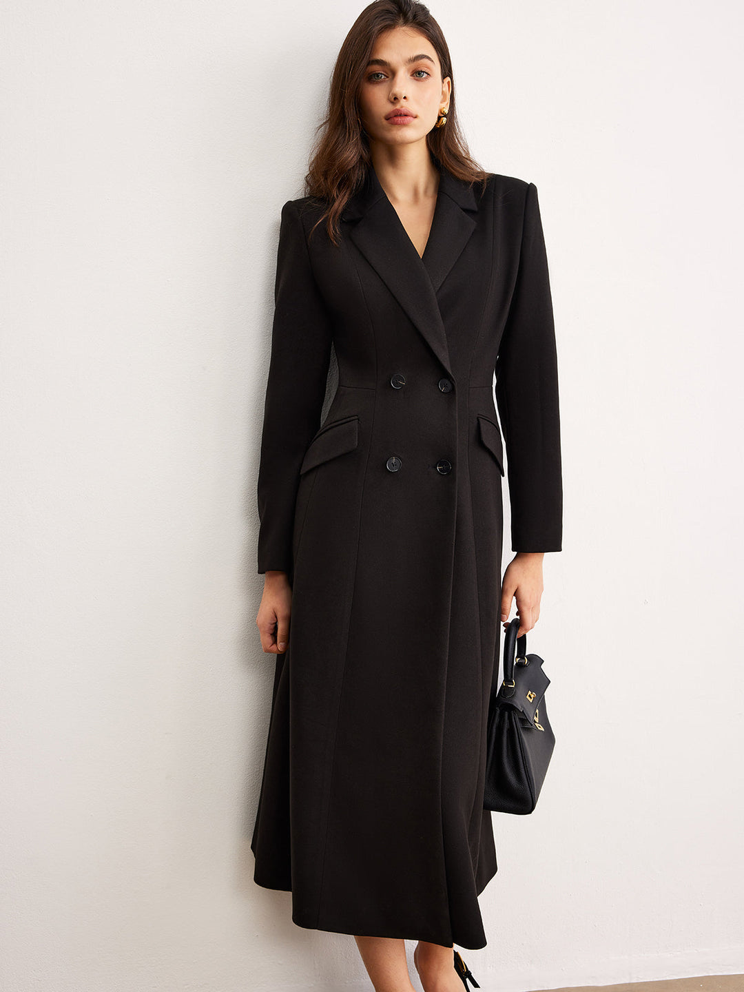 Manteau Long Noir | Double Boutonnage | Élégance Intemporelle
