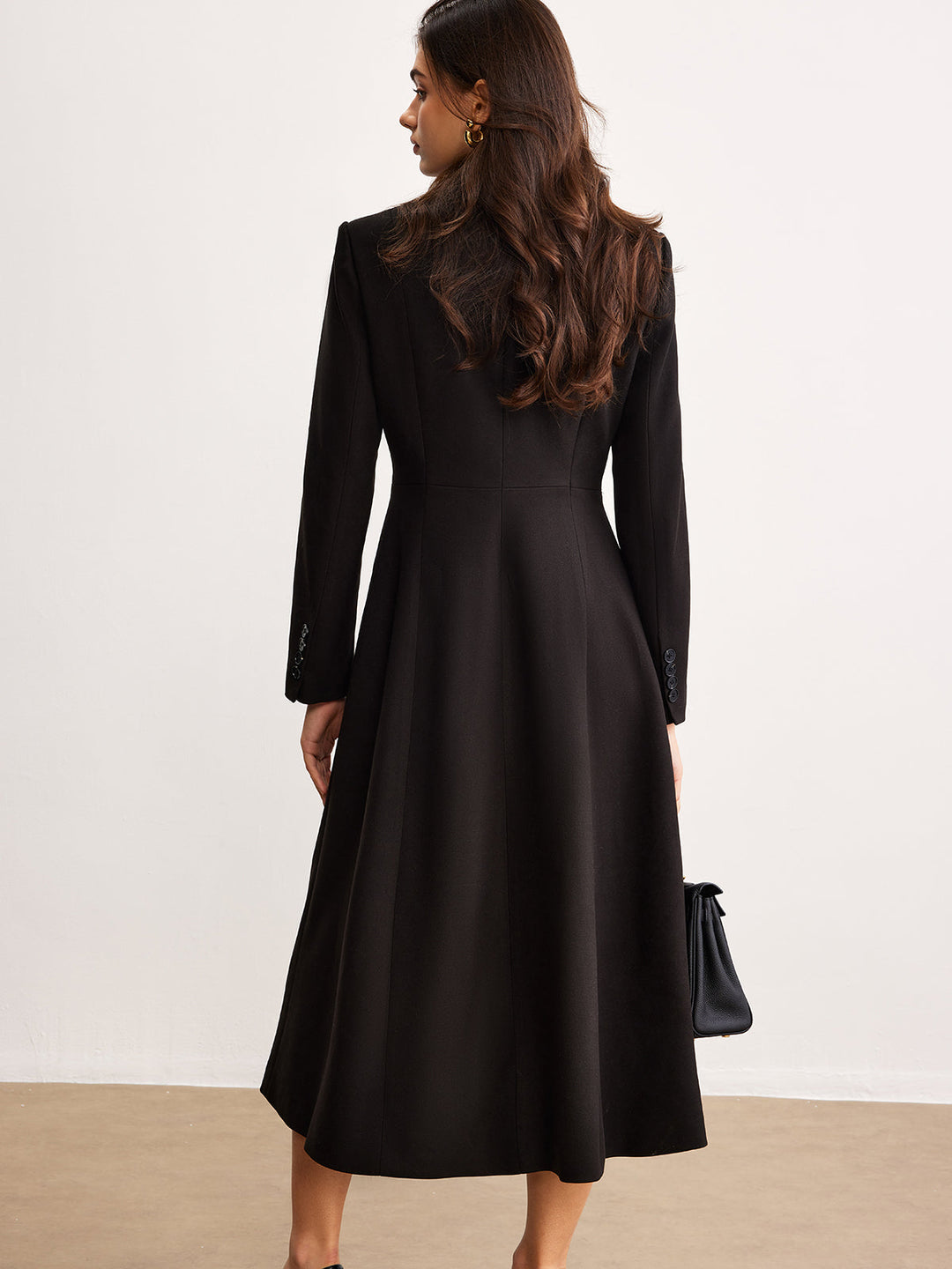 Manteau Long Noir | Double Boutonnage | Élégance Intemporelle