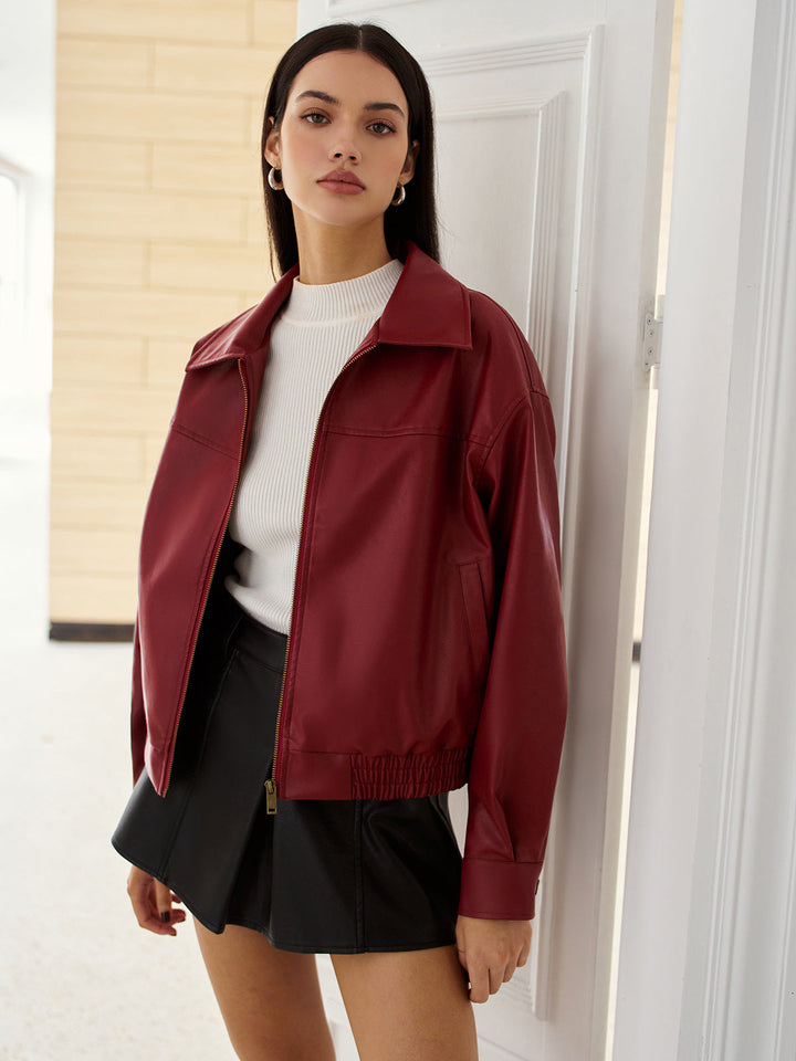 Veste Bomber en Similicuir | Style Moderne | Coupe Décontractée