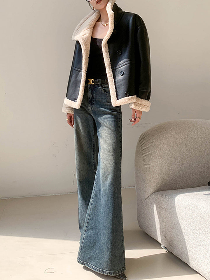 Veste Aviateur Oversize | Simili Cuir Noir | Doublure Fausse Fourrure