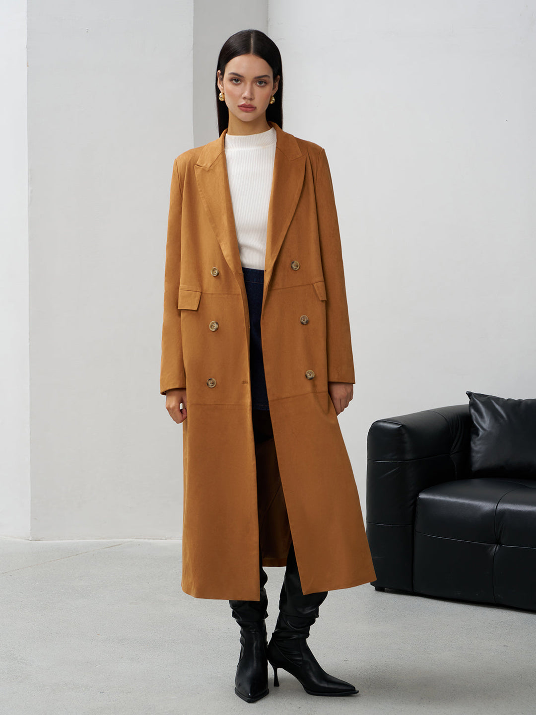 Manteau Long à Double Boutonnage | Élégance Classique | Tissu en Laine