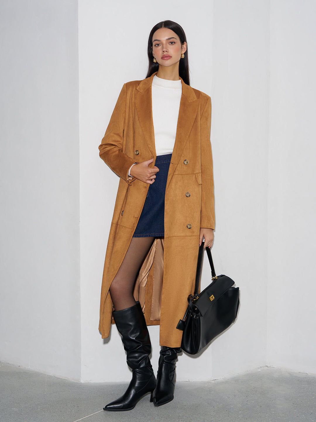 Manteau Long à Double Boutonnage | Élégance Classique | Tissu en Laine