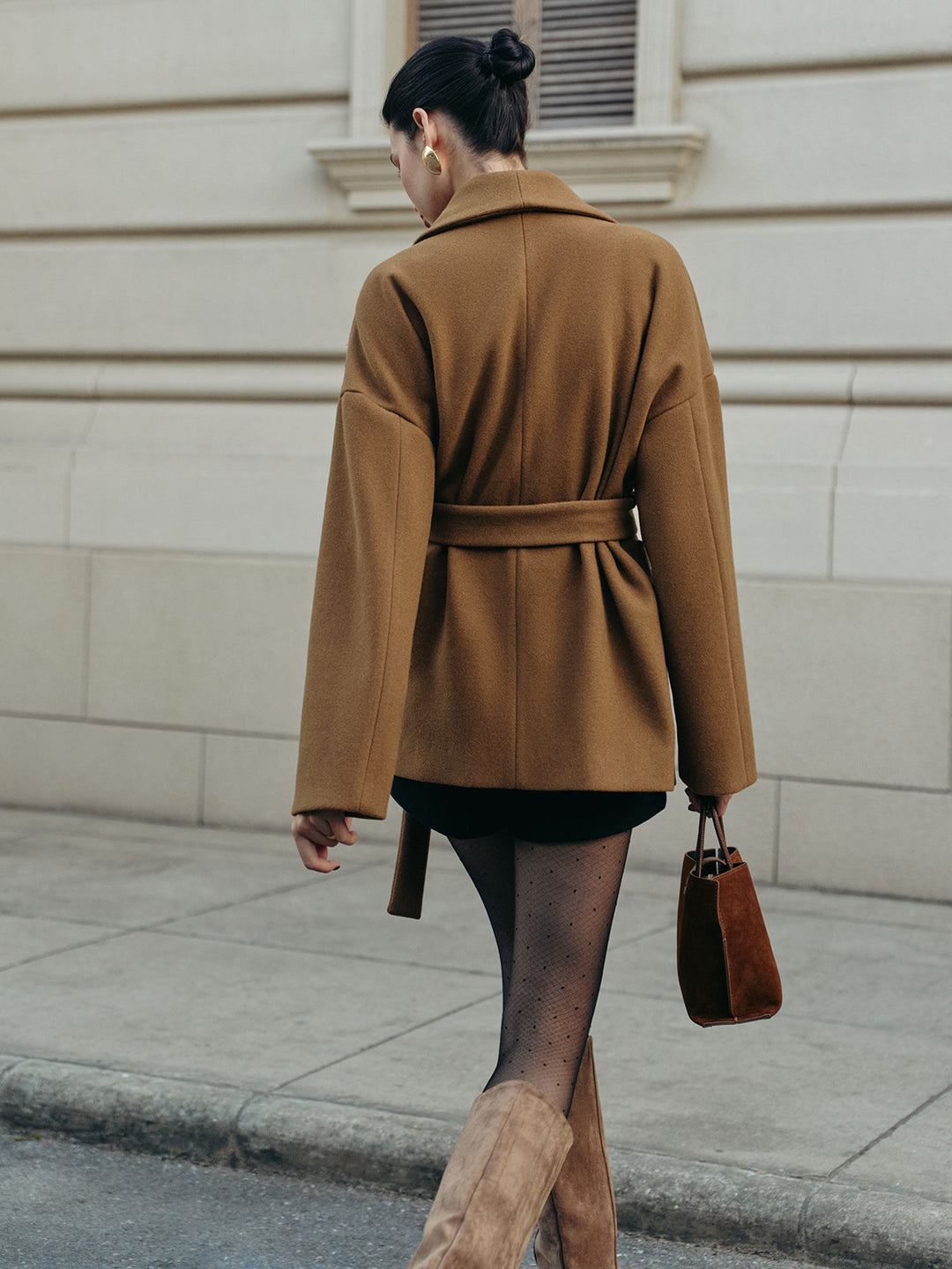 Manteau Ceinturé Brun | Laine Mélangée | Élégance Minimaliste
