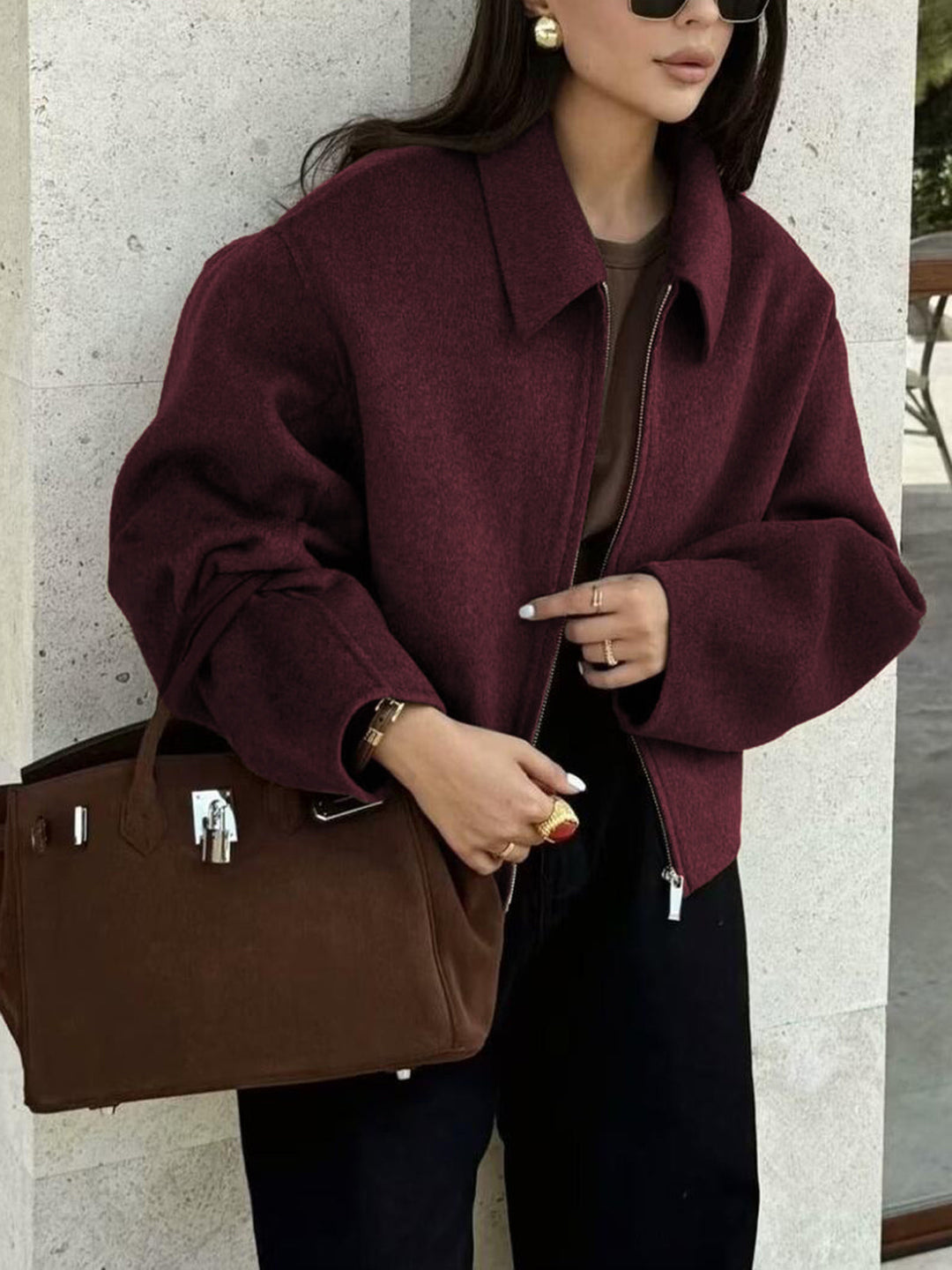 Veste Courte en Laine | Fermeture Zippée | Tons Chaleureux