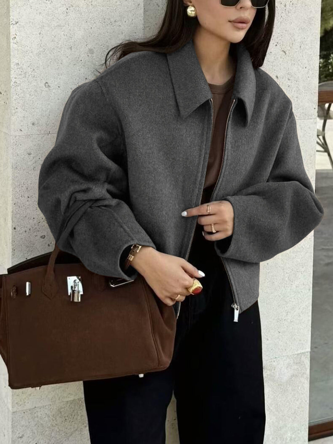 Veste Courte en Laine | Fermeture Zippée | Tons Chaleureux