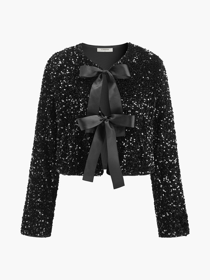Veste Courte à Paillettes | Fermeture Satinée | Style Glamour