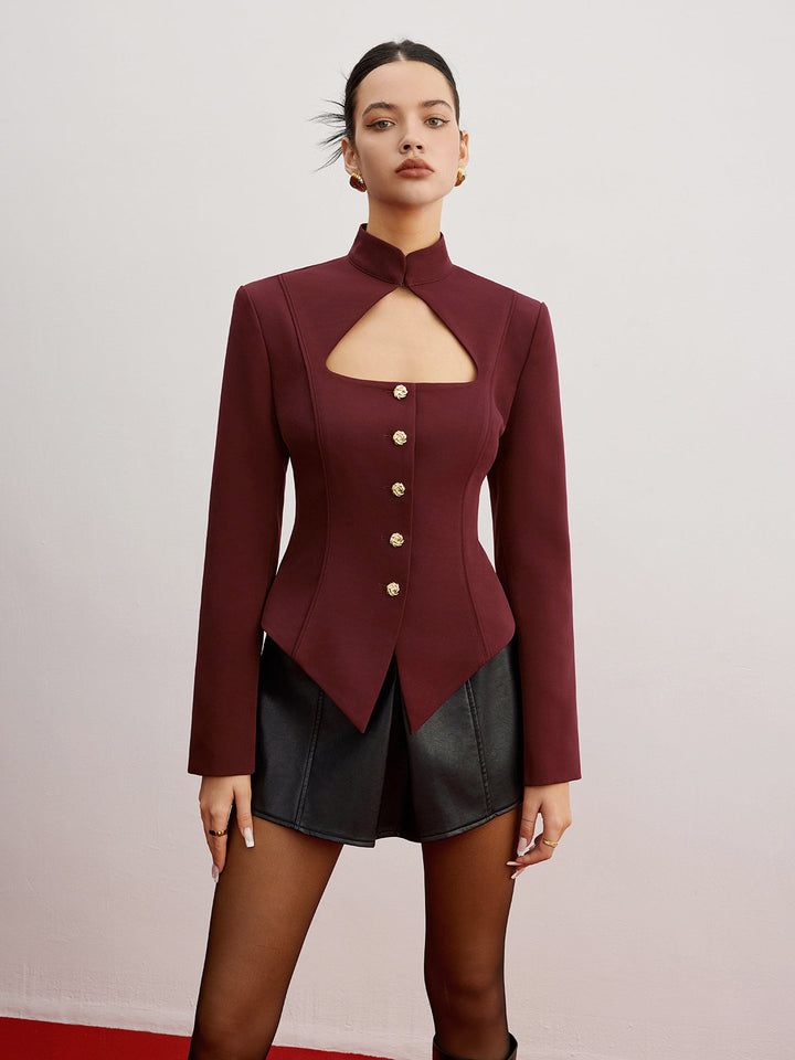 Veste Bordeaux Découpée | Boutons Dorés | Design Cintré