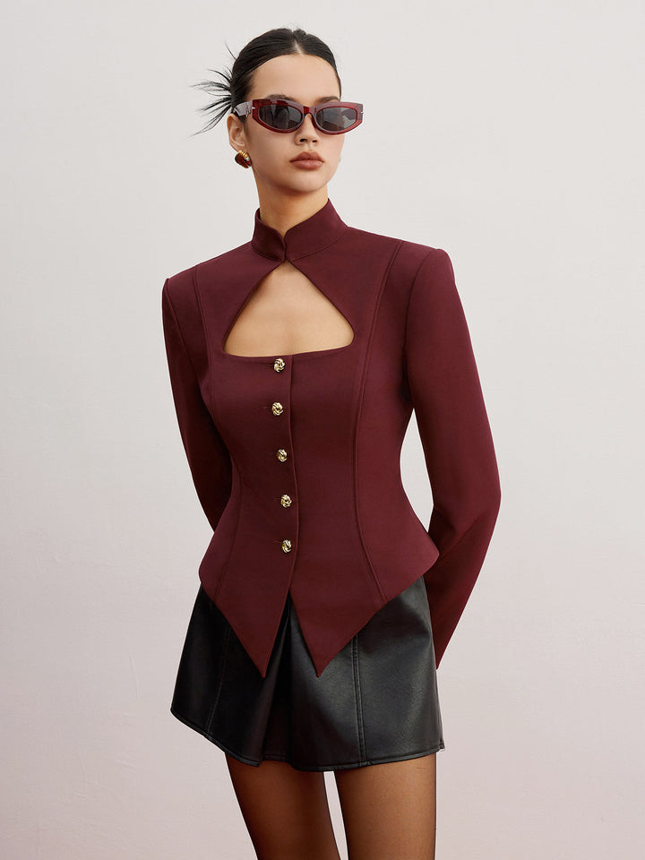 Veste Bordeaux Découpée | Boutons Dorés | Design Cintré