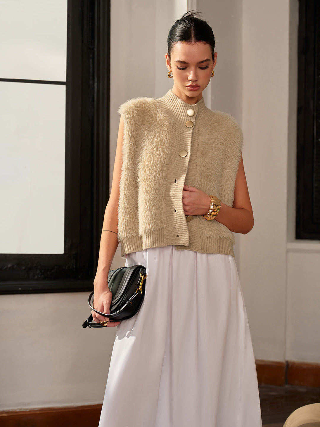 Gilet Sans Manches en Tweed | Élégant et Intemporel | Boutons Dorés