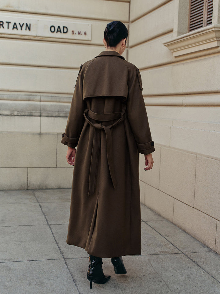 Trench-Coat Long Marron | Élégance Automnale | Ceinture Ajustable