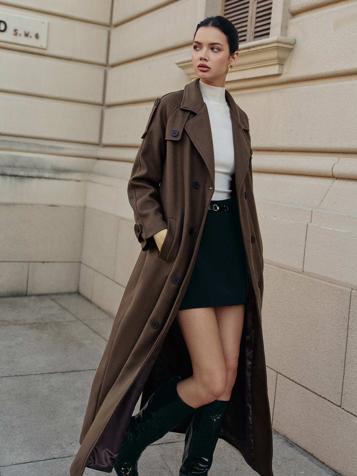 Trench-Coat Long Marron | Élégance Automnale | Ceinture Ajustable