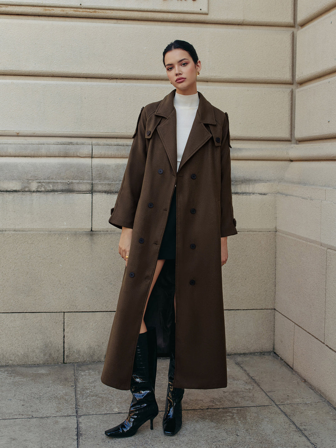 Trench-Coat Long Marron | Élégance Automnale | Ceinture Ajustable