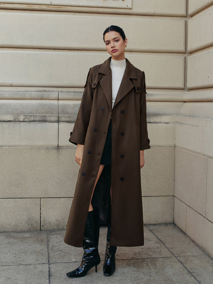 Trench-Coat Long Marron | Élégance Automnale | Ceinture Ajustable