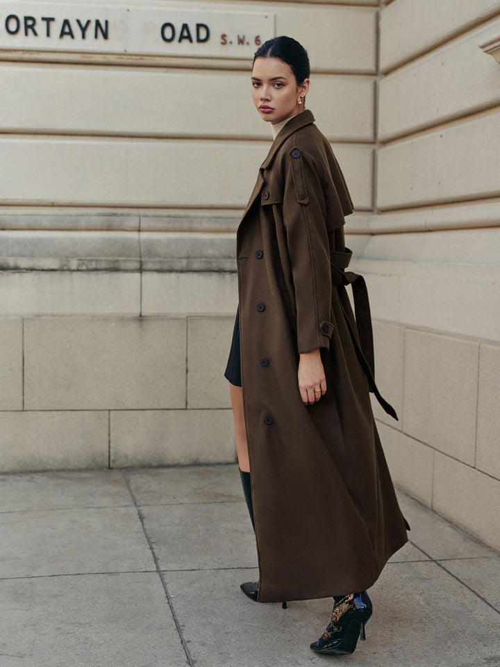 Trench-Coat Long Marron | Élégance Automnale | Ceinture Ajustable