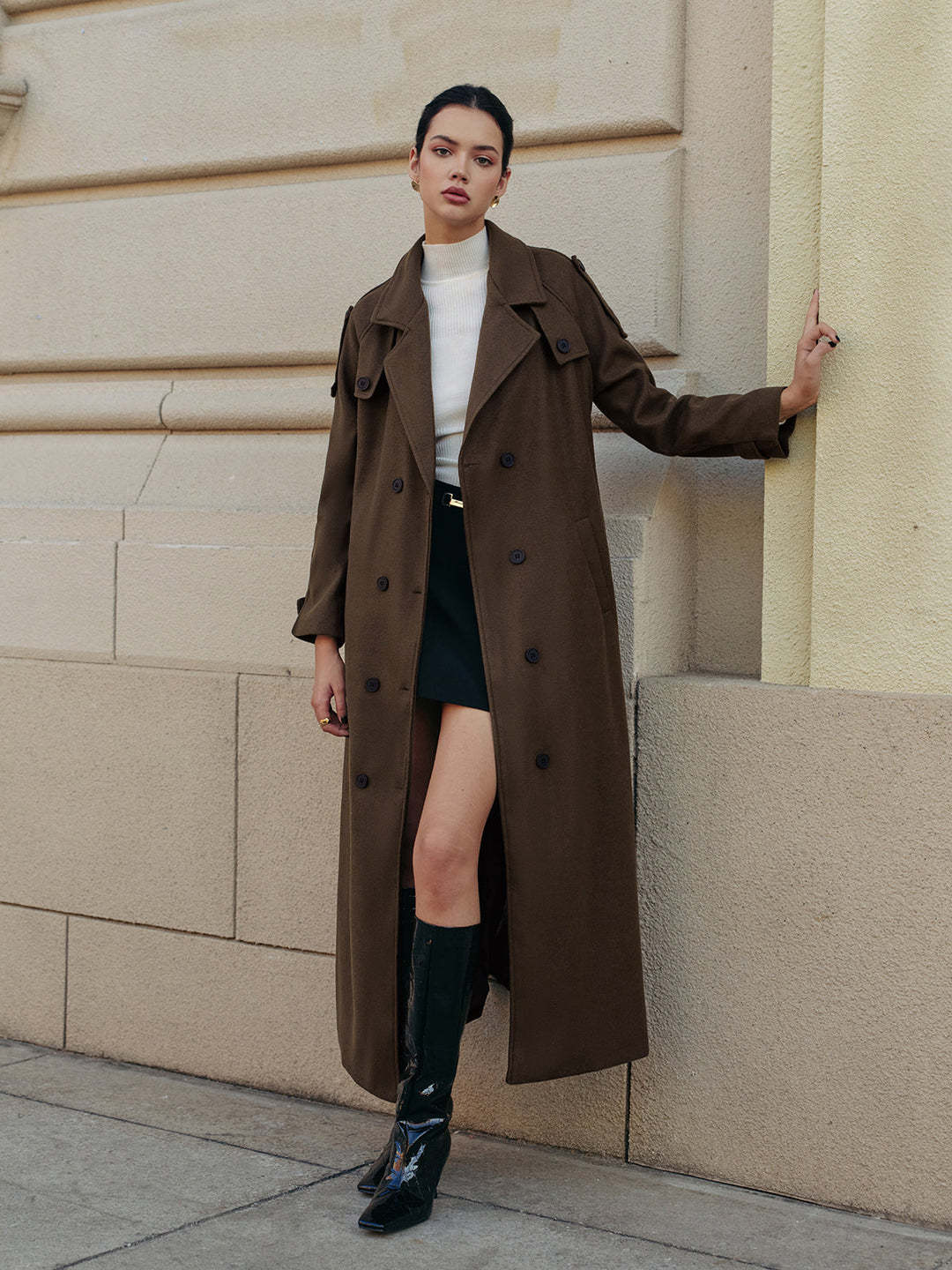Trench-Coat Long Marron | Élégance Automnale | Ceinture Ajustable