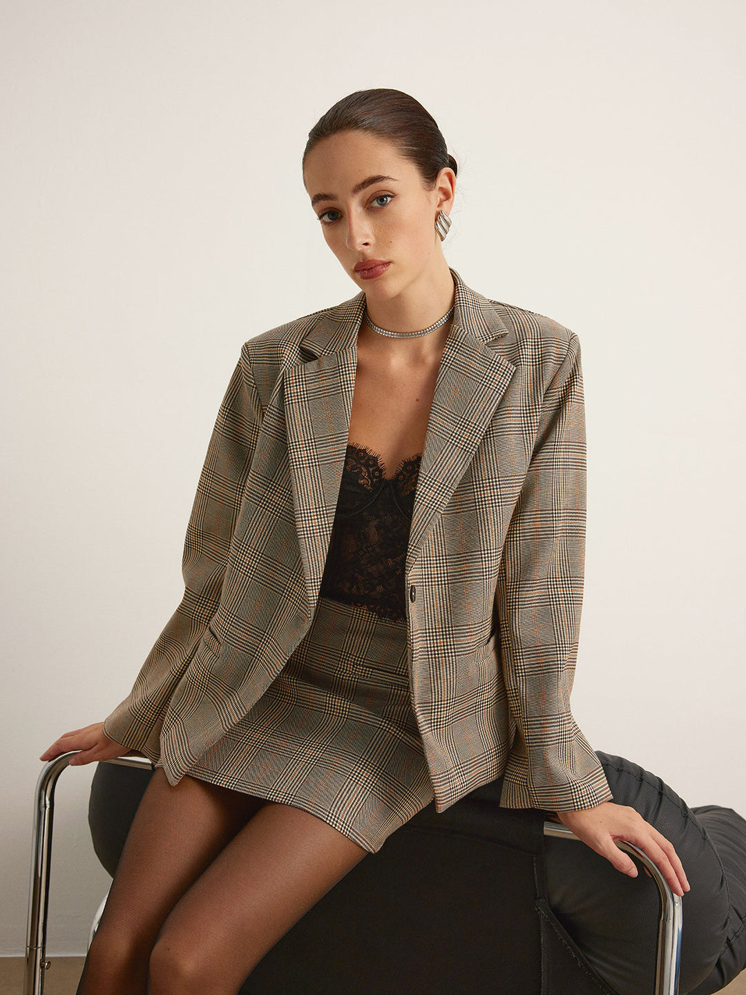 Blazer Oversize à Carreaux | Élégance Décontractée | Coupe Longue