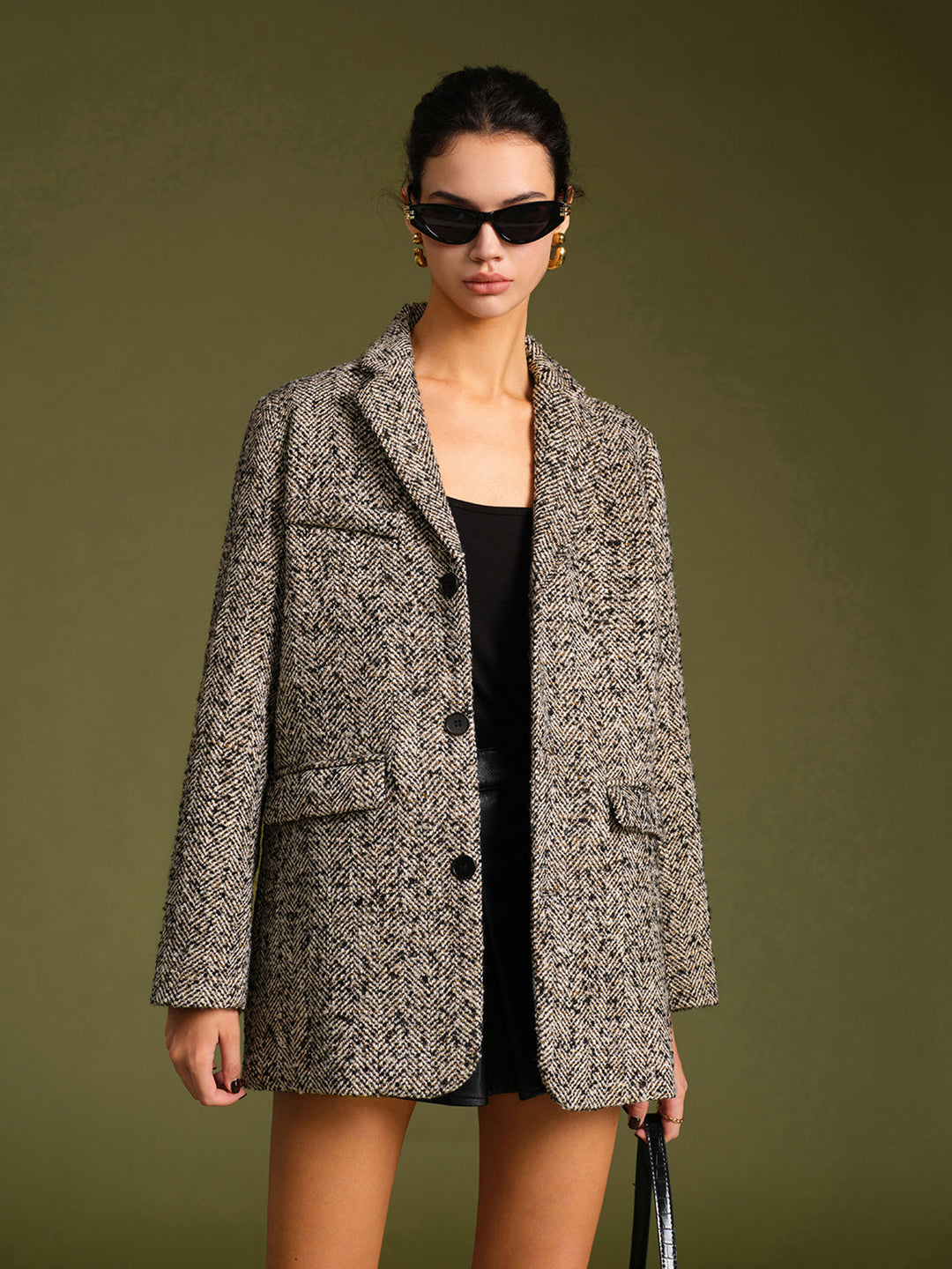 Blazer Tweed Ceinturé | Motif Classique | Élégance Structurée