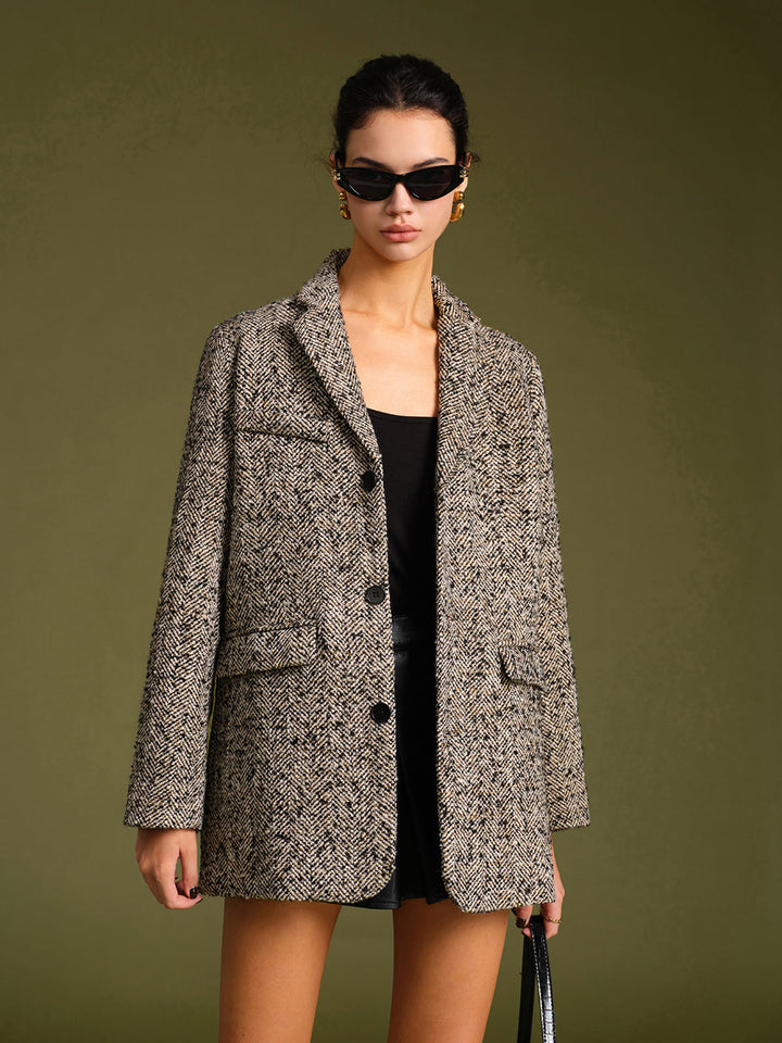 Blazer Tweed Ceinturé | Motif Classique | Élégance Structurée