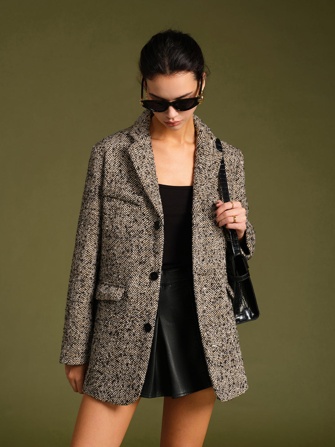 Blazer Tweed Ceinturé | Motif Classique | Élégance Structurée